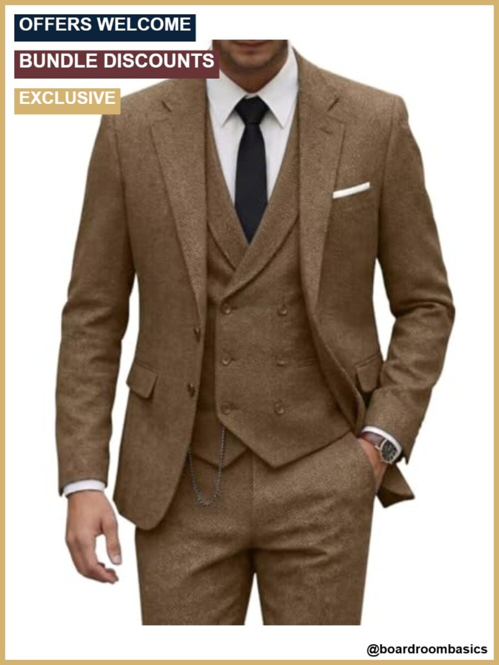 Retro 3 Piece Tweed Suit Men's Herringbone Wool Groom Tuxedos Prom